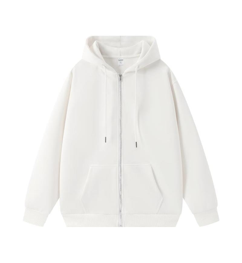 330g Heavyweight Plain Zip-Up Hoodie - Oversized Fit - White
