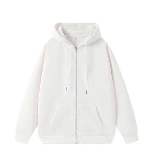 330g Heavyweight Plain Zip-Up Hoodie - Oversized Fit - White