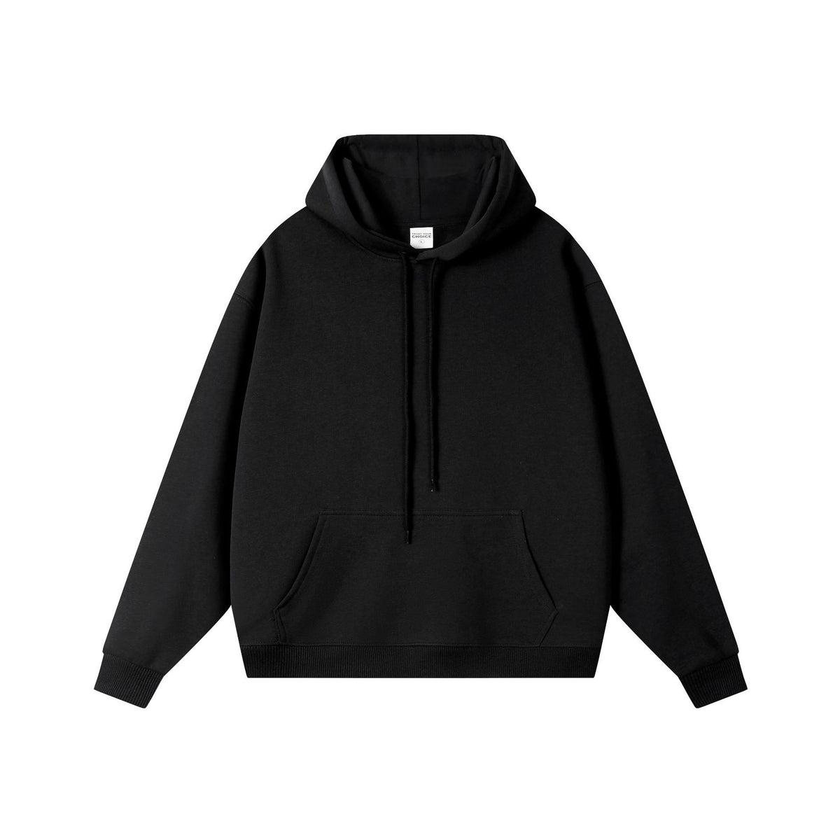 450g Sherpa-Lined Minimalist Pullover Hoodie - Black
