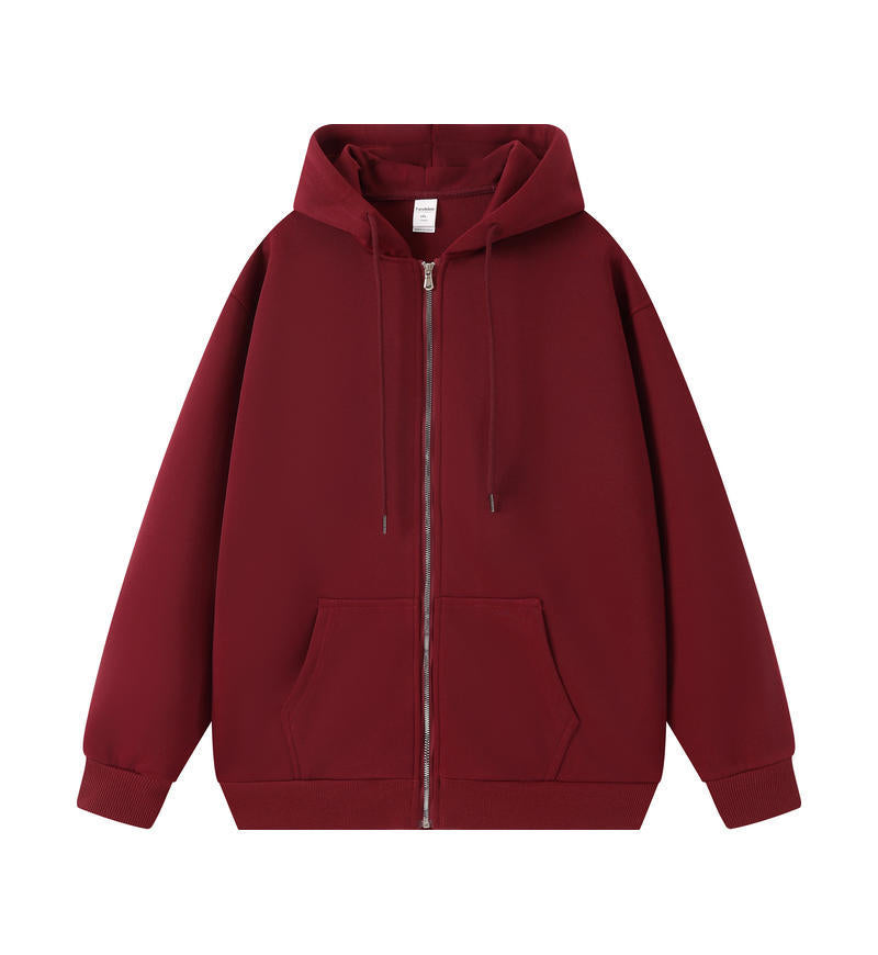 330g Heavyweight Plain Zip-Up Hoodie - Oversized Fit - Wine Red