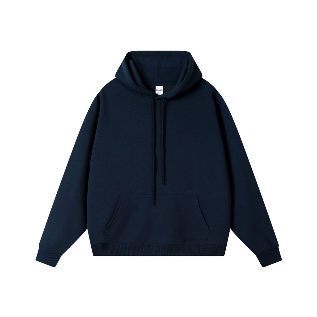 450g Sherpa-Lined Minimalist Pullover Hoodie - Navy