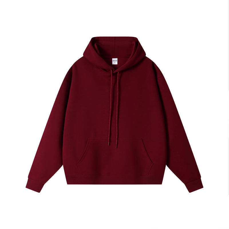 350g Heavyweight Plain Cotton Hoodie - Essential Basic - Wine Red