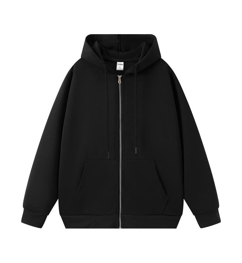 330g Heavyweight Plain Zip-Up Hoodie - Oversized Fit - Black