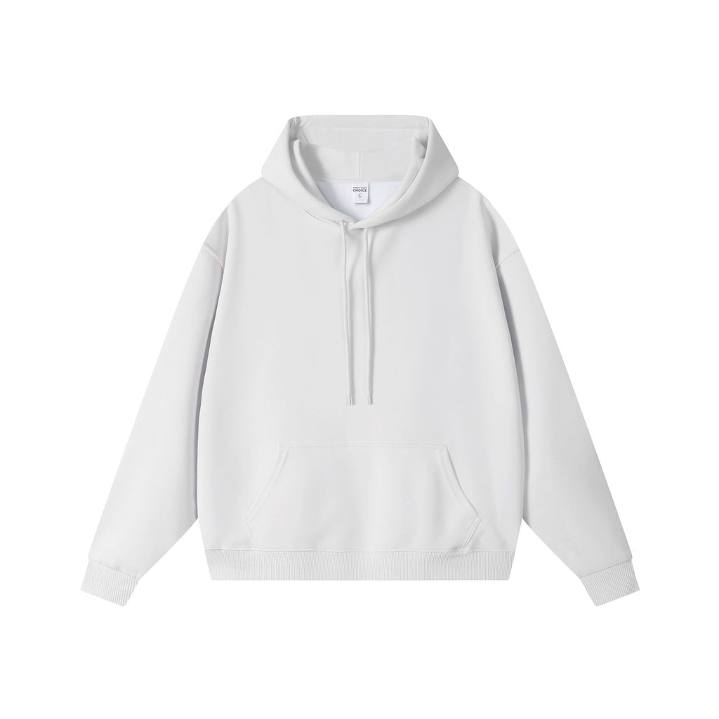450g Sherpa-Lined Minimalist Pullover Hoodie - White