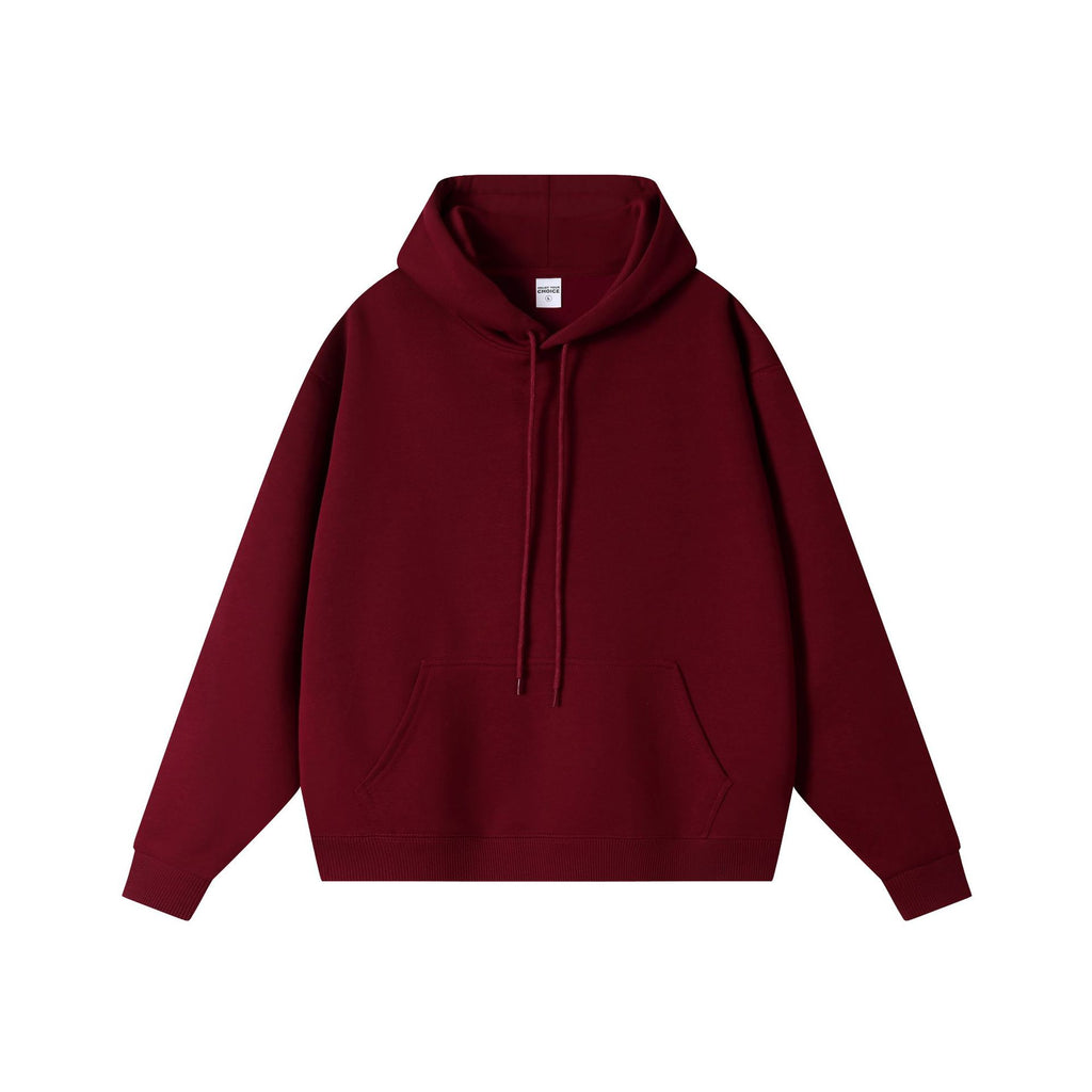 450g Sherpa-Lined Minimalist Pullover Hoodie - Wine Red
