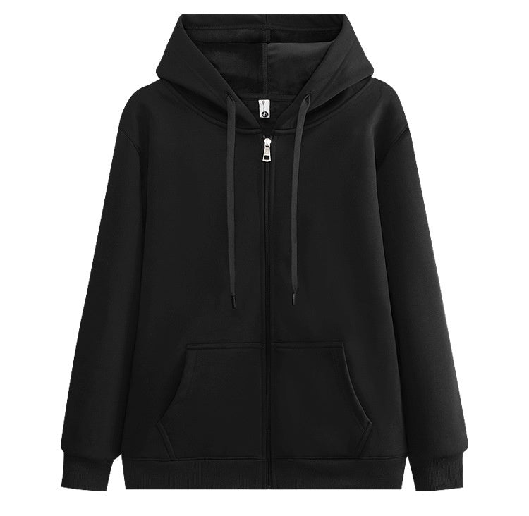 400g Fleece-Lined Zip-Up Hoodie Jacket - Silver Fox Fleece - Black