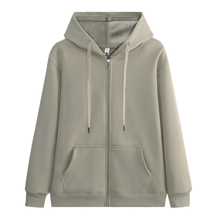 400g Fleece-Lined Zip-Up Hoodie Jacket - Silver Fox Fleece - Khaki